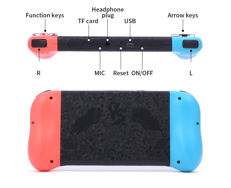 Old Arcade Retro Classic Handheld Game Console 5 Inch Led Screen Double TF Card 8 GB Internal 64 GB External Over 10000 Preloaded Games (Red and Blue) - Old Arcade