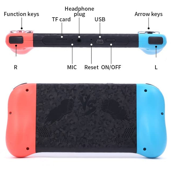 Old Arcade Retro Classic Handheld Game Console 5 Inch Led Screen Double TF Card 8 GB Internal 64 GB External Over 10000 Preloaded Games (Red and Blue) - Old Arcade