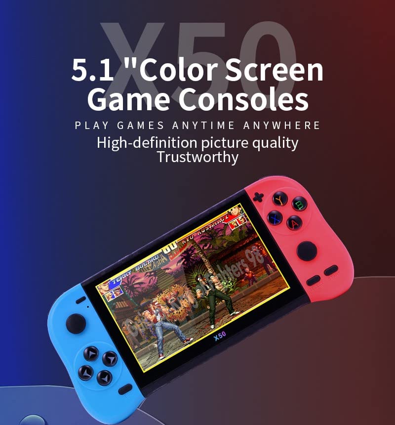 Old Arcade Retro Classic Handheld Game Console 5 Inch Led Screen Double TF Card 8 GB Internal 64 GB External Over 10000 Preloaded Games (Red and Blue) - Old Arcade